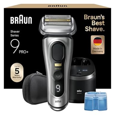 Braun Series 9 Pro+ Rasierer Herren Elektrisch, Elektrorasierer mit 5 Pro Rasierelementen, Rasierapparat ProTrimmer & Reinigungsstation, 60 Min Laufzeit, Made in Germany, 9567cc, Silber