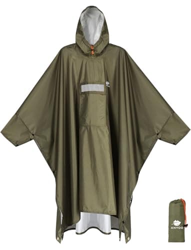 ANYOO Leichter Wasserdichter Regenponcho Regenjacken mit Ärmeln Belüftet Mehrzweck Regenmantel mit Kapuze Faltbare Schutzdecke Unterschlupf Plane Ideal für im Freien Camping Wandern Angeln, Olivgrün