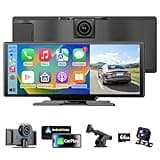 10,26 Zoll 4K Wireless Carplay Display Android Auto Display,Autoradio Kabelloses Carplay Bildschirm,Android Auto Bildschirm mit AUX/FM,Dash Cam,Rückfahrkamera,Mirror Link,Bluetooth für alle Fahrzeuge