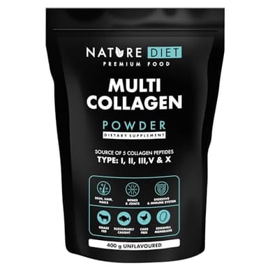 Nature Diet Multi Collagen Pulver Geschmacksneutral - Kollagen Peptide Type: I, II,III, V & X, 400G