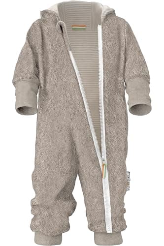 Fuchs & Kiwi Walkoverall Baby - Natur Schurwolle & Jersey Futter – Öko-Tex, Hautfreundlich – Handmade in Berlin – Wollwalk Overall Baby & Kleinkind – Winter & Herbst (Streifen Beige, 50-56)