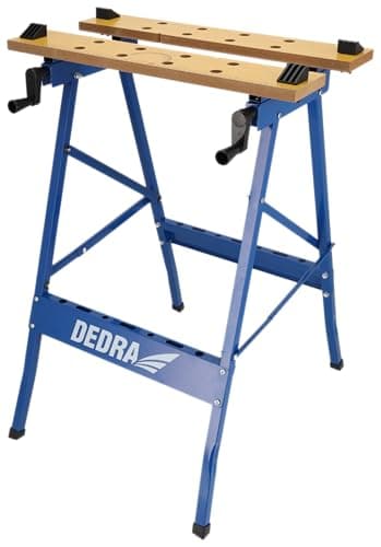 Dedra Werkbank Arbeitstisch max. Belastung 100kg Tragkraft-Große Arbeitsfläche-Aufgedruckte Skala & Winkelangaben-Klappbar-Vielseitig verstellbar, Werkbank mit Spannbacken, Arbeitstisch, Gemalt