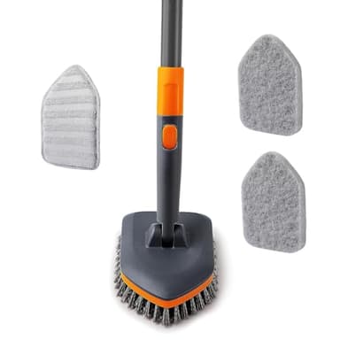 CLEANHOME Schrubber mit Metall Stiel（Verlängerbar: 20–142 cm） Badreiniger 4-in-1 Enthält Bürste、2 Stück Schwammtuch、Mikrofasertücher,Badezimmer Upgrades zum Reinigen von Badewanne,Boden,Fläche,Spalt