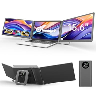 Teamgee 15.6" Laptop Bildschirm Erweiterung mit 10000mAh Power Bank, 1080P FHD IPS Tragbarer Monitor für Laptop, Triple Display Arbeit mit 13" -17" Laptops kompatibel mit Mac Windows Chrome