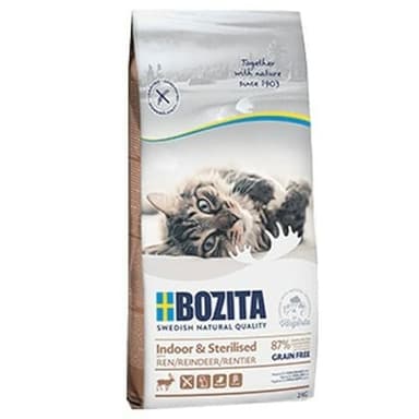 Bozita Indoor & Sterilised Katzentrockenfutter mit Rentier – 2 kg – getreidefreies Katzenfutter für sterilisierte Wohnungskatzen – 33 % Protein, 14 % Fett – gentechnikfrei, Alleinfuttermittel