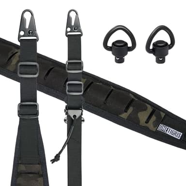 OneTigris 2 Punkt Gewehrriemen, Sling Riemen 1 Zoll breiter Tragriemen mit austauschbaren Karabinerhaken im HK-Stil, einstellbare Länge von 56 Zoll - 70 Zoll, Camo Schwarz
