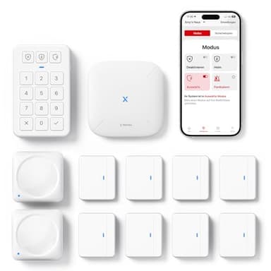 X-Sense Smart Home Sicherheitssystem AS12, Alarmanlage für Tür und Fenster, Codeschloss für die Haustür mit App, funktioniert mit Alexa, Tür- und Fenstersensoren, Bewegungsmeldern, Smart Home Keypad