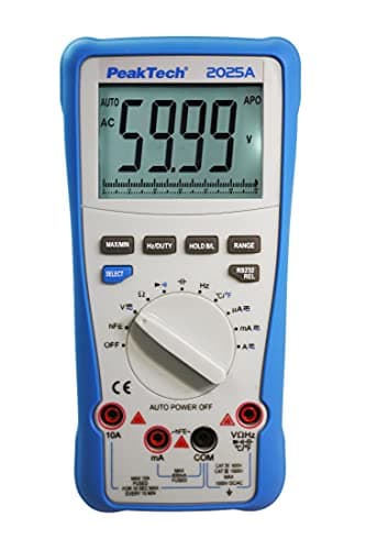 PeakTech P 2025 A – True RMS Digital Multimeter mit Auto-Range & 6000 Counts LCD-Display – Strommessgerät mit Datenschnittstelle und eigener Software – Messgerät bis 1000V - 10A – CAT III 1000V