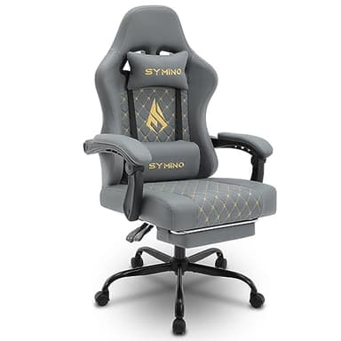 Symino Gaming Stuhl Racing Gamer Stuhl - Ergonomischer Gaming Sessel mit Lendenwirbelstütze, Gaming Chair mit Fußstütze Vintage PU Leder 130KG, Grau