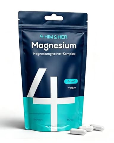 4 HIM & HER Magnesiumglycinat 4-in-1-Komplex 250 mg – mit Magnesiumbisglycinat, Magnesiumcitrat & Magnesiummalat + Vitamin B6 – 90 vegane Kapseln