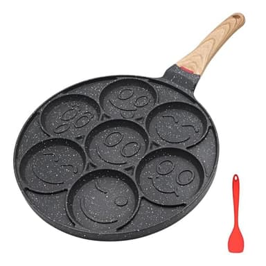 Bobikuke Pancake Pfanne Induktion, Antihaft Pancake Maker 7 Löcher mit Smiley-Gesichtern Spiegelei-Pfanne, zum Kinderfrühstück, 26 cm - Schwarz