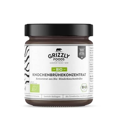 Grizzly Foods • Bio Knochenbrühe Konzentrat vom Rind 400g (160g Kollagen pro Glas) • natürlich & proteinreich • Ohne Zusätze • Trinkbrühe & Kochbasis in Bio-Qualität • Rinderknochenbrühenkonzentrat