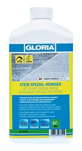 GLORIA Stein Spezial Reiniger | 1 L Konzentrat | Steinreiniger für Naturstein, Beton, Terrassen & Pflasterfugen | Intensivreiniger für 250 m2 Fläche | Kraftvoll gegen Schmutz, Moos & Grünbelag