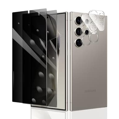 2 Stück Sichtschutz Schutzfolie für Samsung Galaxy S24 Ultra + 2 Stück Kameraschutz, Anti-Spy Panzer Schutz Glas, Anti-Spionage Panzerfolie, Display Sichtschutzfolie aus gehärtetem Glas