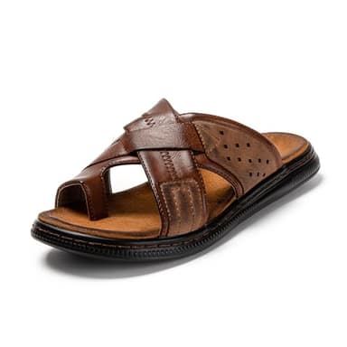 JOMIX Pantoletten Herren Sommer Sandalen mit Kork Fußbett Elegant Flach Flip Flops Weiche Querriemen Zehentrenner Sport Strand Slides (Braun, 43 EU)