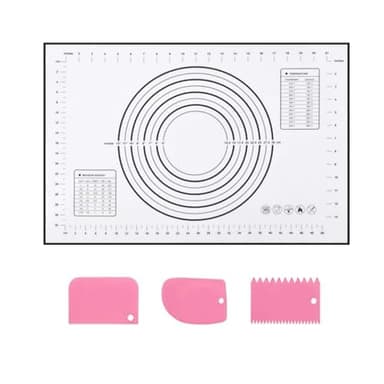 SAEIV backmatte silikon 60x40cm, silikonmatte backen rutschfeste, antihaftbeschichtete teigmatte backunterlage mit messung, ausrollmatte für fondant gebäck pizza,bpa frei(schwarz+3pcs schaber)