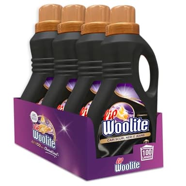 Lip Woolite Waschmittel für dunkle Kleidung, Schwarz und Jeans 25 Waschgänge, 4 Packungen mit 1500 ml Flüssigwaschmittel für dunkle Kleidungsstücke mit Keratin