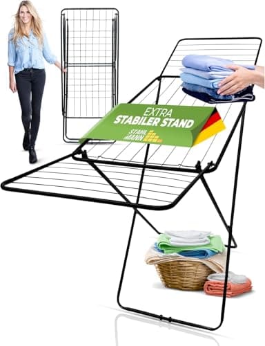 STAHLMANN ® Wäscheständer [18 m Trockenfläche] - Wäscheständer Schwarz platzsparend mit rutschfesten Füßen - Klappbarer Flügelwäscheständer -Wäschetrockner