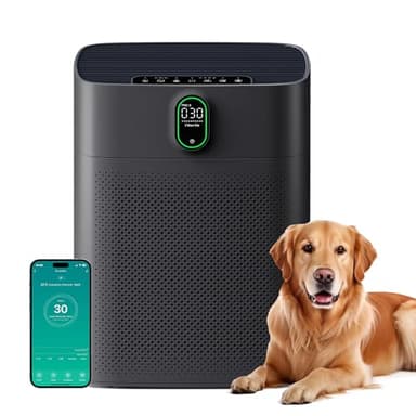 MERONTE Luftreiniger für Allergiker, Air Purifier Für Raucherräume, HEPA Filter Gegen Staub Pollen, CADR 300 m³/h für 100 m², 24 dB, Timer, Luftqualitäts-Feedback & Automodus, Schwarz, 1 Pack+3 Modi