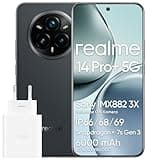 realme 14 Pro+ 5G Handy Android 8 GB + 256 GB, 6,83 Zoll Smartphone, 50 MP OIS Kamera, Qualcomm Snapdragon 7s Gen 3 5G, OLED Bildschirm 4 gebogen 120 Hz, Akku 6000 mAh, Grau (Mit Adapter)