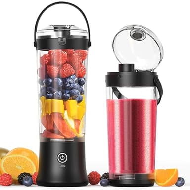 TopEsct tragbarer Mixer für Shakes und Smoothies,500 ml leistungsstarker kabelloser Mini-Mixer,wiederaufladbar mit 6 ultrascharfen Klingen für Reisen,Büro und Sport (Schwarz)