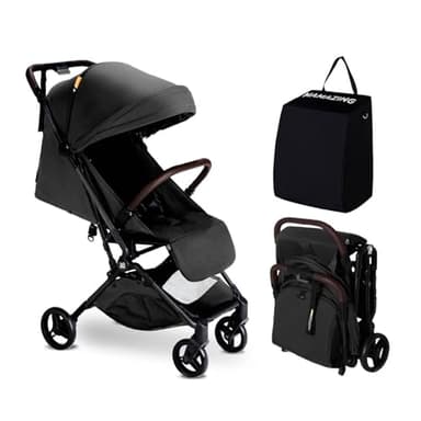MAMAZING Baby Reise Buggy Kinderwagen für 6M-4 Jahre bis 15kg,Handgepäck Geeignet Klein zusammenklappbar Buggy Flugzeug mit Einhändig faltbares Design, leicht & kompakt (5,26kg) aus Kohlefaser-Schwarz