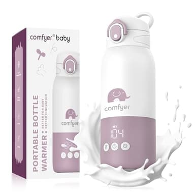 Comfyer Tragbarer Flaschenwärmer unterwegs für Baby,Schnelles Aufheizen und Lange Akkulaufzeit 12000mAh, Zwei Heizmodi für Muttermilch und Wasser, 340ml Kapazität, für Auto-und Flugzeugreisen