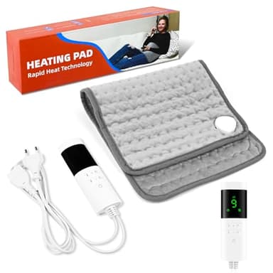 PATEMZON Heizkissen mit Abschaltautomatik, Elektrisches Wärmekissen mit 9 Heizeinstellungen und Timer Funktion, Maschinenwaschbare, Weiche Heizkissen für Rücken, Nacken, Schulter, Bauch, Grau, 30×60cm