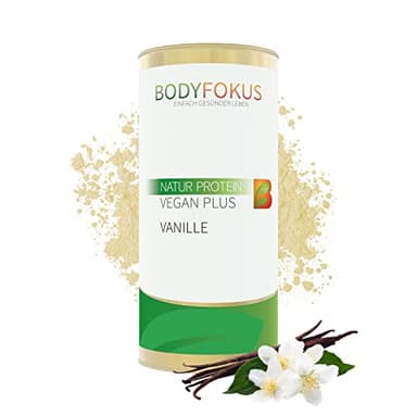 BodyFokus Natur Protein Vegan Plus | Veganes Proteinpulver - hochwertige & rein pflanzliche Eiweißquellen - leckerer Vanillegeschmack - 500g - in Deutschland hergestellt