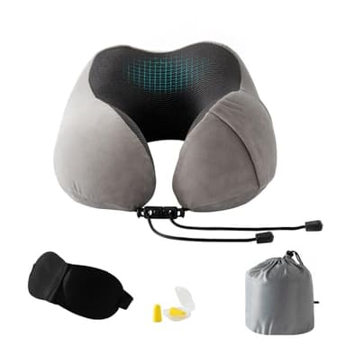Good Nite Nackenkissen Flugzeug Nackenhörnchen Reisekissen Erwachsene Nackenkissen Auto Zuhause Kissen Kopfkissen Ergonomisches Memory Foam waschbar mit schmalem Rückenteil Einstellbar Grau