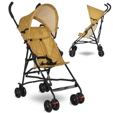 Lorelli Ultra Leichter Buggy Kinderwagen Vaya - nur 4,7kg - Kompakter Sportsitz bis 15kg, Sitzbuggy mit 5-Punkt-Gurt, faltbarem Verdeck und ergonomischen Griffen, klappbarer Reisekinderwagen, gelb