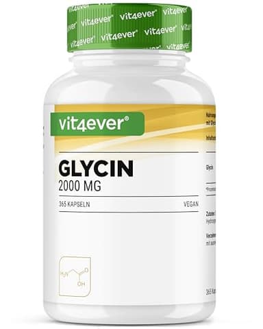 vit4ever Glycin - 365 Kapseln - Hochdosiert mit 2000 mg L-Glycin pro Tagesportion - Besonders hohe Reinheit - ohne Zusätze - Vegan