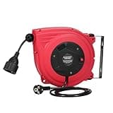 Automatik Kabeltrommel 10+1.5M Einziehbare Kabelaufroller 1250W mit 180° Drehbar Wandhalterung, 15 A - Schutzschalter, Reset-Taste und Einstellbarer Anschlag für Wand-/Deckenmontage/Draussen