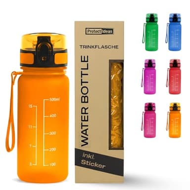 BierEx Trinkflasche Kinder Auslaufsicher 0,5L – BPA-Frei Wasserflasche 500ml für Schule, Sport, Wandern & Fitness – Geschmacksneutral, Leicht, Trinkflasche Mit 6 Aufklebern für Kinder (Orange)