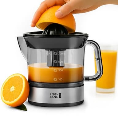 LEBENLANG Zitruspresse elektrisch - 2 Kegel & BPA-Frei I Hohe Saftausbeute I 700ml Orangenpresse elektrische Saftpresse Edelstahl für Zuhause I Entsafter Zitronenpresse Orangensaftpresse Fruchtpresse