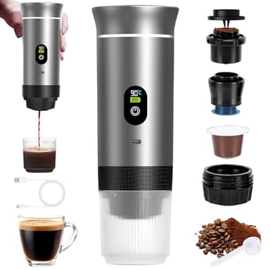 Vzyndir Tragbare Kaffeemaschine mit Akku für Reise,Akku Kaffeemaschine,3 in 1 kaffeemaschine,kaffeemaschine Reise,Portable Coffee Maker,Portable Espresso Machine,Für Familien und Reisende