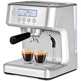 CASABREWS Siebträgermaschine mit LCD Anzeige, Espresso Siebträgermaschine 20 Bar mit Einstellbarer Extraktionstemperatur und Milchaufschäumer, Barista Kaffeemaschine Edelstahl, 2.2 l Wassertank