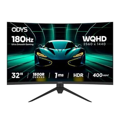 ODYS XP32 PRO-X - Curved Gaming Monitor 32 Zoll (80 cm), 180 Hz, WQHD (2.560x1.440 px), 1ms Reaktionszeit (MPRT), 400 cd/m², HDR, 1500R, FreeSync/G-Sync, 120% sRGB, Eye Care, 2X HDMI, 2X Display Port