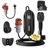 dé Mobile Wallbox/Ladestation 11kW [3-phasig|7m|6-16A] mit Einstellbarer Ladeleistung, Ladekabel CEE 16A auf Typ 2 und EV Ladegerät für Model Y/3, ID.3/4/5, MG4, EX30, e-up, e-tron, Zoe und andere EV