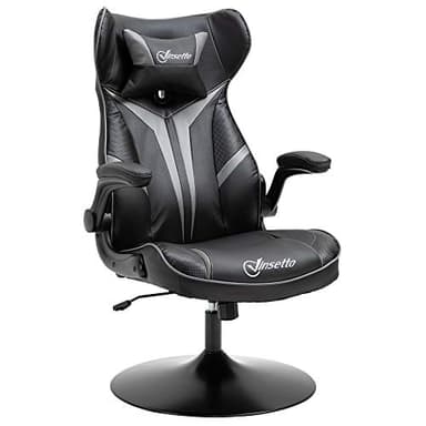 Vinsetto Gaming Stuhl ergonomischer Gamer Stuhl mit Kopfstütze und höhenverstellbar Gamingstuhl Bürostuhl mit Wippfunktion Schwarz+Grau