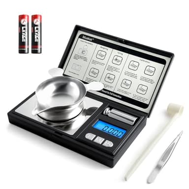 Muaket 50g/0.001g Feinwaage Hochpräzise, Electronische Milligramm Waage, MG Waage mit Kalibriergewichten, Digitalwaage zum Wiegen von Pulvern, Schmuck, Medizin, mit Pinzette und Waagschale, Schwarz