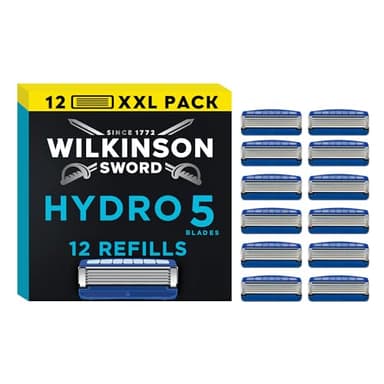 Wilkinson Sword - Hydro 5 Rasierer für Männer, 12 Ersatzklingen, Feuchtigkeitsspendende Gel-Pools und umklappbarer Trimmer