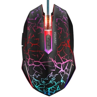 VGUARD Gaming Maus, Wired Hohe Präzision Optische Professionelle Wired Gaming Maus mit 6 Tasten/7-Modi LED Design für pro Gamer - Schwarz