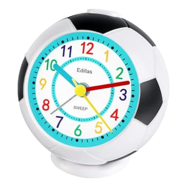 Edillas Wecker Kinder Jungen Mädchen, Fußball Wecker Analog Geräuschlos Ohne Ticken mit Licht Schlummerfunktion für Kinder Schlafzimmer Nachttisch Tisch Aufwachenuhr (Schwarz-Weiß)