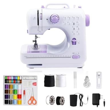GraceGlow Nähmaschine für Anfänger, Elektrische Kinder Nähmaschine Kleine, 12 Stichprogrammen Handnähmaschine Mini Sewing Machine,Tragbare Nähmaschines mit LED-Licht, Fußpedal & Nähset