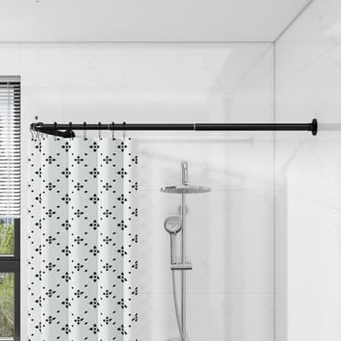 Duschvorhangstange L Form, [62-122 cm] × [62-122 cm] Verstellbare Duschstange Ecke, Duschvorhang Halterung mit 12 ringen & Deckenstütze für Badewanne/Badezimmer, Bohr-Montage Erforderlich