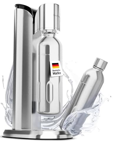 Wassersprudler-Premium Edelstahl-Sprudler-Manueller Soda-Wasser Maker ohne Strom, kompatibel mit 60L CO2-Zylindern [Inkl. 2 Flaschen] nachhaltige Sprudelwasser Maschine (Steel Edition)