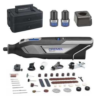 Dremel 8240 Akku-Multitool 12V 2Ah, Multifunktionswerkzeug Set mit 2 Akkus, 5 Auf-und Vorsätze, 1 Dremel BOX, 65 Zubehören zum Schneiden, Gravieren, Schleifen, Polieren, Schärfen, Bohren