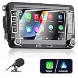 Apple Carplay Autoradio für VW Golf 5 6 Polo T5 Tiguan Skoda Passat Jetta Caddy B6 B7 Touran Android Auto, 7 Zoll Touchscreen Radio mit Bluetooth/FM/AM/USB/RDS/Fahrzeugbild rückwärts