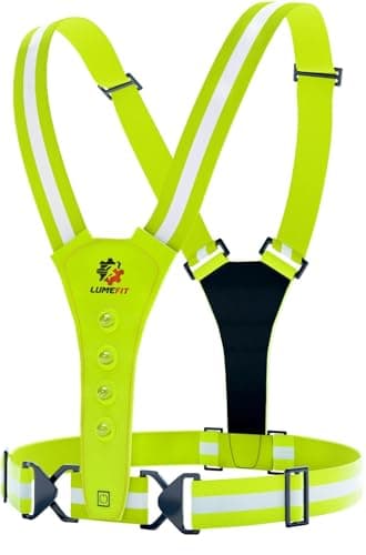 LUMEFIT Reflektierende Weste, Premium-Laufweste mit 360-Grad-Sichtbarkeit, Unisex, Hi-Vis LED-Weste zum Laufen, Radfahren, Wandern, leicht und verstellbar, wiederaufladbarer USB-Akku (gelb)